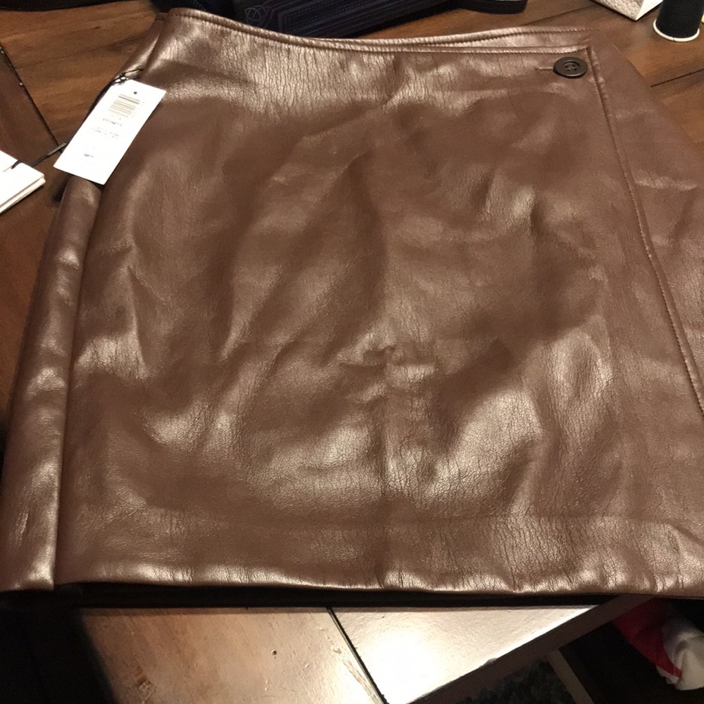 Babaton Brown Faux Leather Wrap Mini Skirt - Picture 5 of 10